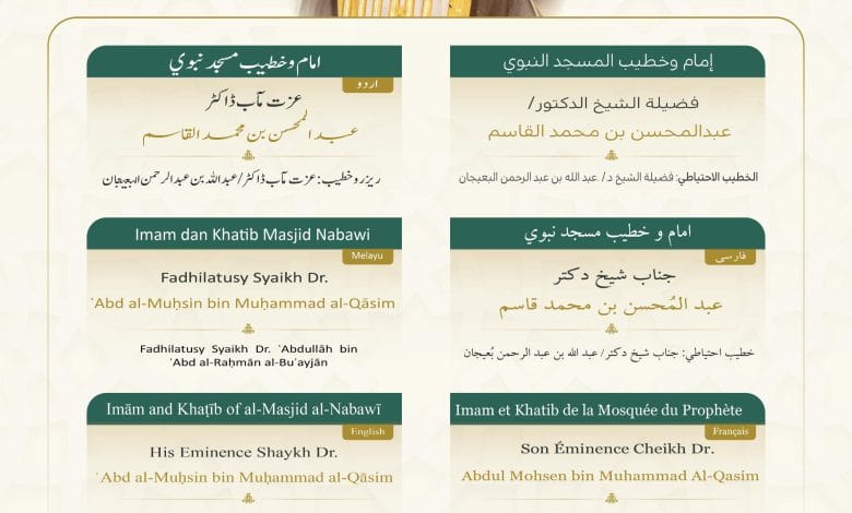 رئاسة الشؤون الدينية بالحرمين تحدد خطيبا الجمعة ليوم 16 جمادى الأولى 1447هـ